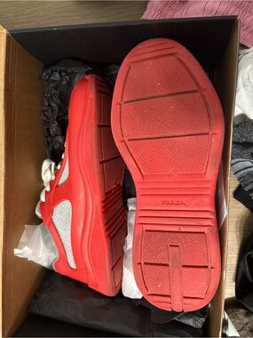 Prada Red and Silver Men’s Sneakers
